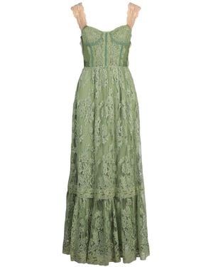 Gucci Sleeveless Lace Corset Tiered Dress - Green