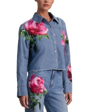 Alice + Olivia Finely Cropped Oversized Denim Shirt - Blue