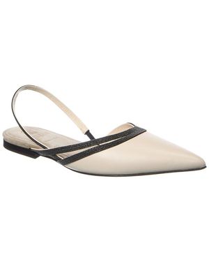 Brunello Cucinelli Leather Slingback Flat - White