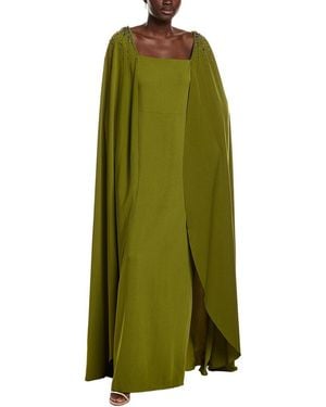 Marchesa Embellished Cape Gown - Green