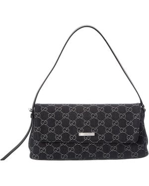 Gucci Madison Medium GG Denim & Leather Shoulder Bag - Black