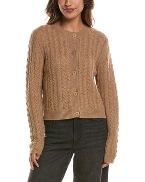 Forte Cable Crewneck 100% Cashmere Cardigan - Brown