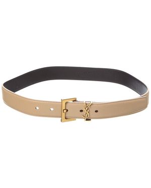 Saint Laurent Monogram Leather Belt - Natural