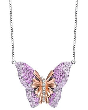 Genevive Jewelry Two-Tone Over Cz Butterfly Necklace - Pink
