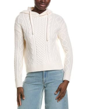 Neiman Marcus Mixed Cable Knit 100% Cashmere Hoodie - White