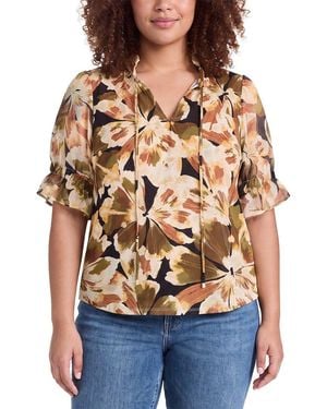 Anne Klein Plus Mixed Media Peasant Top - Blue