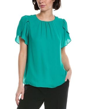 Cece Tulip Sleeve Shirred Neck Top - Green