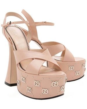 Gucci Leather GG Embellished Platform Sandal (authentic Pre-loved) - Natural