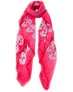 Blue Pacific Tissue Cashmere-Blend Frida Skulls Scarf - Pink