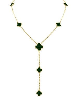 Italian Gold 14K Malachite Lariat Necklace - Metallic