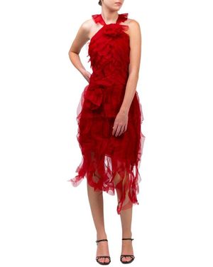 Marchesa Matte Organza Silk Midi Dress - Red