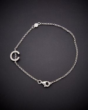 Italian Gold Over Silver 18K 0.20 Ct. Tw. Diamond Initial Bracelet (A-Z) - Blue