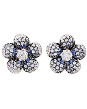 Suzy Levian Silver 0.02 Ct. Tw. Diamond & Sapphire Studs - Blue