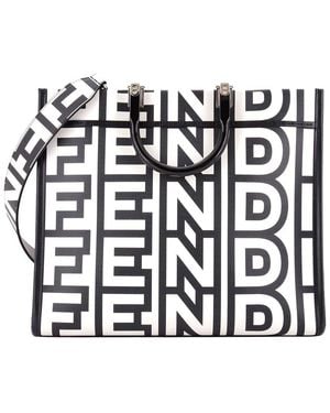 Fendi Printed Leather X Marc Jacobs Sunshine Shopper Tote Medium (Authentic Pre-Loved) - White