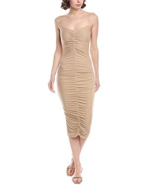 Enza Costa Stretch Knit Ruched Strappy Silk-Blend Midi Dress - Natural