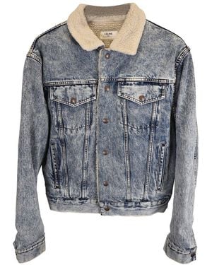 Celine Oversized Shearling-lined Bleached Denim Jacket (authentic Pre-loved) - Gray