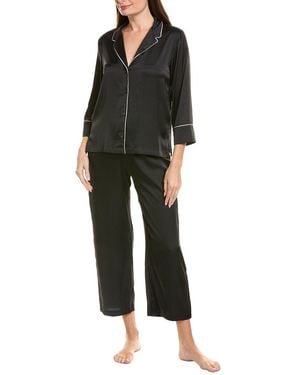 Natori 2Pc Satin Essentials Notch Pajama Set - Black