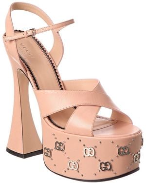 Gucci Interlocking G Studs Leather Platform Sandal - Pink