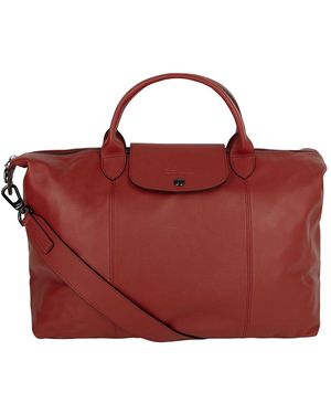 Longchamp Le Pliage Cuir Leather Top Handle Bag - Red