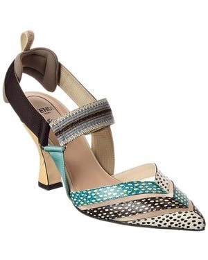 Fendi Colibri Snake-Embossed Leather & Mesh Slingback Pump - Metallic