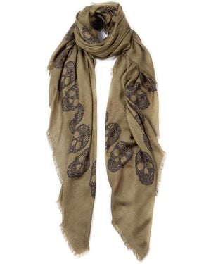 Blue Pacific Tissue Cashmere-Blend Frida Skulls Scarf - Metallic