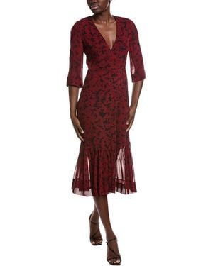 Ganni Printed Light Georgette Wrap Midi Dress - Red