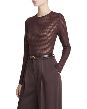 Vince Shadow Grid Crewneck Top - Purple