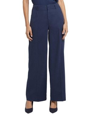 NYDJ Mona Oxford Linen-Blend Wide Leg Pant - Blue