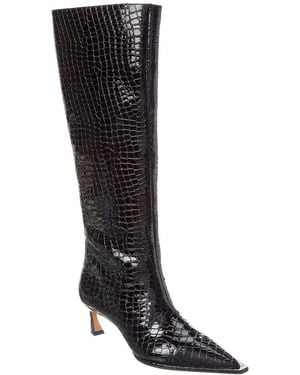 Alexandre Birman Croc-Embossed Patent Knee-High Boots - Black