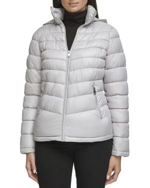 Kenneth Cole Short Zip Puffer Coat - Grey