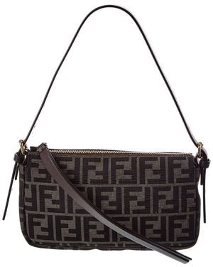 Fendi Zipper Top Small Ff Jacquard & Leather Shoulder Bag - Black