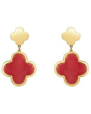 Italian Gold 14K Coral Dangle Earrings - Red