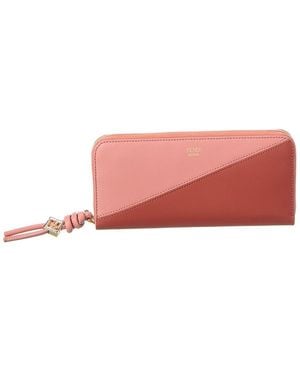 Fendi Ff Diamonds Zipper Around Large Leather Wallet - Pink