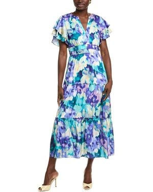 Donna Ricco Satin Tiered Midi Dress - Blue