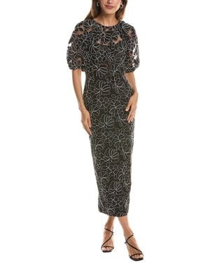Lela Rose Floral Lace Naomi Midi Dress - Green