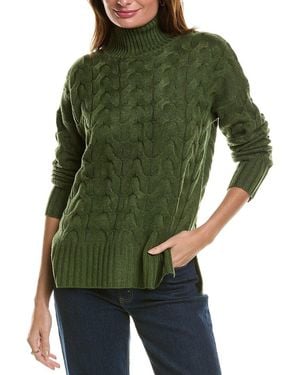 Forte Luxe Cable Funnel Neck Wool & Cashmere-Blend Tunic - Green