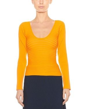 Tibi Tech Ribbed Decollette Wrap Pullover - Yellow