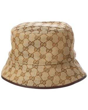 Gucci Gg Canvas & Leather Bucket Hat - Natural
