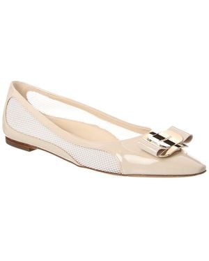 Ferragamo Mesh & Patent Flat - White