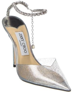 Jimmy Choo Saeda 100 Glitter Plexi & Leather Pump - White