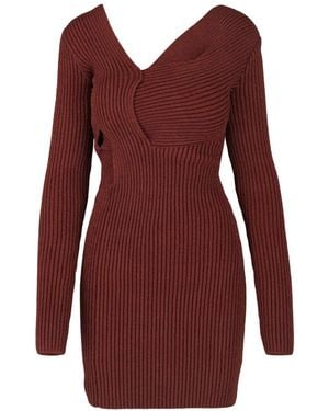 Bottega Veneta Asymmetrical V-Neck Silk-Blend Sweaterdress - Red