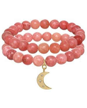 Rachel Reinhardt Jewelry 14k Plated Jasper Cz Moon Pendant Bracelet - Pink