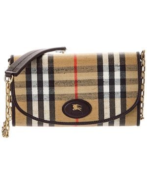 Burberry Highlands Check E-canvas & Leather Wallet On Chain (authentic Pre- Loved) - Brown