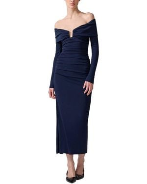 Carolina Herrera Off Shoulder Ruched Midi Dress - Blue