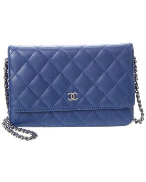 CHANEL Lambskin Classic Quilted Wallet On Chain (Authentic Pre-Loved) - Blue