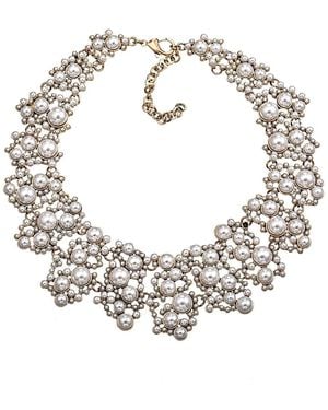 Eye Candy LA Faith Glass Pearl Statement Necklace - Metallic