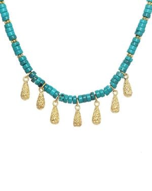 Rachel Reinhardt Jewelry Layla Collection 24K Plated Heishi Filigree Necklace - Blue