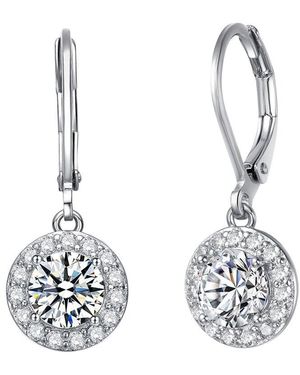 Rachel Glauber Rhodium Plated Cz Drop Earrings - Metallic