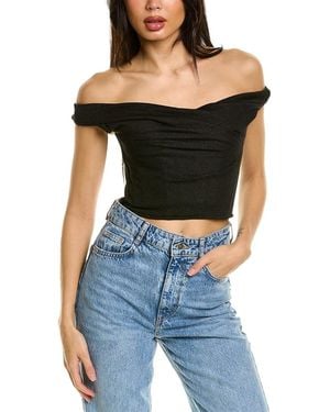 RTA Jewel Off-Shoulder Corset Sweatshirt - Black