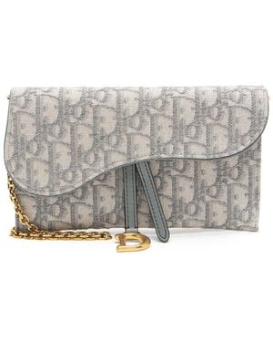 Dior Gray Leather Oblique Small Saddle Pouch With Chain (authentic Pre-loved)